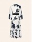billige Print Dresses-Black White Floral Denim Belted Maxi Dress