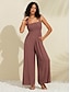 abordables Jumpsuits-Tencel Viscose Strap Smocked Wide Legged Jumpsuit
