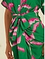 abordables Print Dresses-Brand Floral Design V Neck Shirred Midi Dress