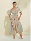 billige Sale-Print Satin Elastic Waist V Neck Maxi Dress