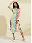 cheap Print Dresses-Satin Rainbow Letter Print Midi Shirt Dress