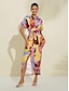 abordables Print Dresses-Printed Shirt Collar Midi Dress