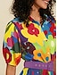 cheap Print Dresses-Satin Rainbow Floral Print Belted Midi Shirt Dress
