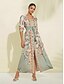 preiswerte Print Dresses-Satin Floral Elastic Waist Maxi Dress
