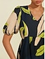 billige New to Sale-Elegant Leaf Pattern V Neck Midi Dress
