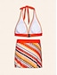 abordables Bikini-Embroidered Stripe Longline Bikini Set