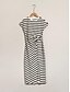 cheap Midi Dresses-Cotton Blend Striped Short Sleeves Knit Midi Dress