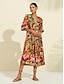 billige Print Dresses-Print Floral V Neck Midi Dress