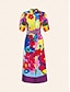 billige Print Dresses-Print Belted Midi Shirt Dress