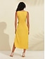 cheap Casual Dresses-Tencel Linen Solid Tie Front Midi Dress