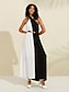 cheap Casual Dresses-Solid Halter Neck Elegant Maxi Dress