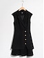 abordables Robes Décontracté-Notch Collar Pleated Button Dress