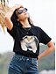 billige T-shirts-3D kat Dame T-shirt Sjov T -shirt Grafisk Kat 3D 100 % bomuld Sort Hvid Kortærmet Trykt mønster Basale Afslappet Daglig Rund hals Regulær