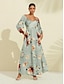abordables Print Dresses-Elegant Lace up Floral Satin Maxi Dress