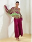abordables Blouses-Satin Geometrical Floral Puff Sleeve Shirt