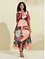 cheap Print Dresses-Satin Human Face Print Casual Maxi Dress