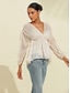 economico Blouses-Modern Shimmery Plunging Neck Lantern Sleeve Top