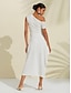 economico Sale-Solid One Shoulder Asymmetric Dress