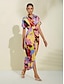 abordables Print Dresses-Print Shirt Collar Midi Dress
