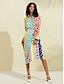 billige Print Dresses-Rainbow Letter Print Midi Shirt Dress