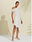 baratos Mini Vestidos-Asymmetric Solid Midi Dress