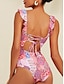 abordables Una pieza-Ruffle Floral Tie Back Swimsuit