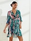 abordables Print Dresses-Print Belted Wrap Knee Length Dress