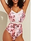 billige One-pieces-Triangle Lace Print Ring Swimwear