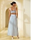 cheap Two Piece Sets-Satin Modern Belted Stripe Camisole Skirt Set