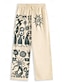 cheap Pants-Linen Drawstring Elastic Waist Floral Trousers