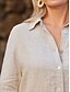 abordables blusas y camisetas-Camisa de mujer 100% lino casual beige manga larga cuello básico moderno encaje regular verano primavera