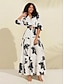 baratos Print Dresses-Denim Floral V Neck Belted Maxi Dress