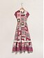 billige Print Dresses-Geometric Floral Lace Smocked Maxi Dress