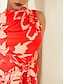 preiswerte Print Dresses-Orange Floral Ruched Midi Dress