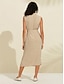 billige Afslappede kjoler-Peaked Lapel Sleeveless Button Pocket Belted Midi Dress