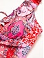 economico Un pezzo-Ruffle Floral Print Plunge Swimsuit