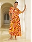 preiswerte Print Dresses-Geometric Print V Neck Chiffon Maxi Dress
