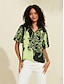 abordables Blouses-Satin Floral Puff Sleeve Casual Shirt