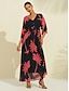 abordables Print Dresses-Print Leaf Floral V Neck Maxi Dress