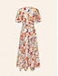 abordables Print Dresses-Floral Crossover Collar Maxi Dress