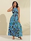 baratos Print Dresses-Floral Ruffle Chiffon Sleeveless Maxi Dress