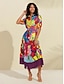 abordables Print Dresses-Print Belted Midi Shirt Dress