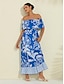 billige Sale-Blue Floral Ruffle Off Shoulder Maxi Dress
