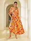 baratos Print Dresses-Geometric Pattern Chiffon Maxi Dress