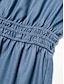 baratos Vestidos Casuais-Denim V Neck Short Sleeve Casual Dress