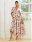 abordables Print Dresses-Floral Crossover Collar Maxi Dress