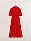baratos Print Dresses-Floral Print Puff Sleeve Midi Dress