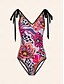 cheap One-Pieces-Floral Shoulder Tie Triangle Swimsuit