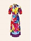 abordables Print Dresses-Print Belted Midi Shirt Dress
