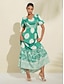 abordables Print Dresses-Polka Dot Geometric Belted Maxi Dress